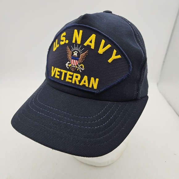 Vintage US Navy Veteran Hat Cap Snapback Blue Adjustable One Size Made In USA - Picture 1 of 7